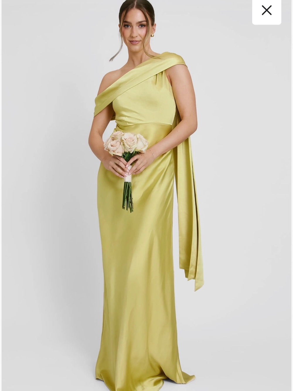 NW w/ Tags: Six Stories Elegant One-Shoulder Satin Gown in Chartreuse